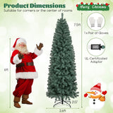 7.5 英尺预亮蓝色人造圣诞树超薄，带 9 种照明模式 - 7.5 英尺 7.5 Feet Pre-Lit Blue Artificial Christmas Tree Slim with 9 Lighting Modes-7.5 ft