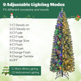 7.5 英尺预亮蓝色人造圣诞树超薄，带 9 种照明模式 - 7.5 英尺 7.5 Feet Pre-Lit Blue Artificial Christmas Tree Slim with 9 Lighting Modes-7.5 ft