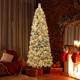 7 英尺植绒圣诞树，配有松针和 LED 灯 7 Feet Flocked Christmas Tree with Pine Needles and LED Lights