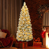 6 英尺植绒圣诞树，配有松针和 LED 灯 6 Feet Flocked Christmas Tree with Pine Needles and LED Lights