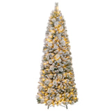 7 英尺植绒圣诞树，配有松针和 LED 灯 7 Feet Flocked Christmas Tree with Pine Needles and LED Lights