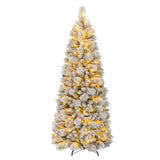 6 英尺植绒圣诞树，配有松针和 LED 灯 6 Feet Flocked Christmas Tree with Pine Needles and LED Lights