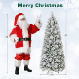 6 英尺植绒圣诞树，配有松针和 LED 灯 6 Feet Flocked Christmas Tree with Pine Needles and LED Lights