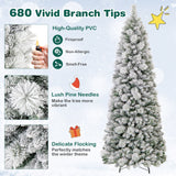 7 英尺植绒圣诞树，配有松针和 LED 灯 7 Feet Flocked Christmas Tree with Pine Needles and LED Lights