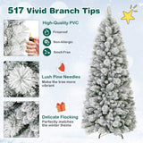 6 英尺植绒圣诞树，配有松针和 LED 灯 6 Feet Flocked Christmas Tree with Pine Needles and LED Lights