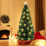 带顶星和树枝尖的预照明人造圣诞树 - 7 英尺 Pre-Lit Artificial Xmas Tree with Top Star and Branch Tips-7 FT