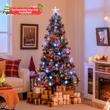 7 英尺植绒圣诞树，带 8 种照明模式 7 FT Flocked Christmas Tree with 8 Lighting Modes