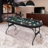 72英寸可折叠扑克桌8人便携式椭圆形纸牌游戏桌-绿色 72 Inch Foldable Poker Table for 8 Players Portable Oval Card Board Game Table-Green