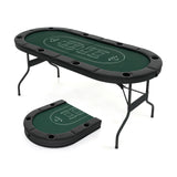 72英寸可折叠扑克桌8人便携式椭圆形纸牌游戏桌-绿色 72 Inch Foldable Poker Table for 8 Players Portable Oval Card Board Game Table-Green