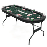 72英寸可折叠扑克桌8人便携式椭圆形纸牌游戏桌-绿色 72 Inch Foldable Poker Table for 8 Players Portable Oval Card Board Game Table-Green