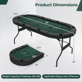 72英寸可折叠扑克桌8人便携式椭圆形纸牌游戏桌-绿色 72 Inch Foldable Poker Table for 8 Players Portable Oval Card Board Game Table-Green