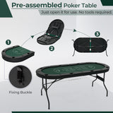 72英寸可折叠扑克桌8人便携式椭圆形纸牌游戏桌-绿色 72 Inch Foldable Poker Table for 8 Players Portable Oval Card Board Game Table-Green