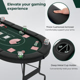 72英寸可折叠扑克桌8人便携式椭圆形纸牌游戏桌-绿色 72 Inch Foldable Poker Table for 8 Players Portable Oval Card Board Game Table-Green