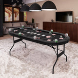 72 英寸可折叠扑克桌 8 人便携式椭圆形纸牌游戏桌 - 黑色 72 Inch Foldable Poker Table for 8 Players Portable Oval Card Board Game Table-Black