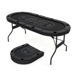 72 英寸可折叠扑克桌 8 人便携式椭圆形纸牌游戏桌 - 黑色 72 Inch Foldable Poker Table for 8 Players Portable Oval Card Board Game Table-Black