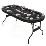 72 英寸可折叠扑克桌 8 人便携式椭圆形纸牌游戏桌 - 黑色 72 Inch Foldable Poker Table for 8 Players Portable Oval Card Board Game Table-Black