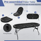 72 英寸可折叠扑克桌 8 人便携式椭圆形纸牌游戏桌 - 黑色 72 Inch Foldable Poker Table for 8 Players Portable Oval Card Board Game Table-Black