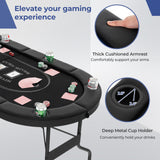 72 英寸可折叠扑克桌 8 人便携式椭圆形纸牌游戏桌 - 黑色 72 Inch Foldable Poker Table for 8 Players Portable Oval Card Board Game Table-Black