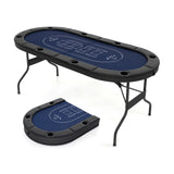 72 英寸可折叠扑克桌 8 人便携式椭圆形纸牌游戏桌 - 蓝色 72 Inch Foldable Poker Table for 8 Players Portable Oval Card Board Game Table-Blue