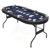 72 英寸可折叠扑克桌 8 人便携式椭圆形纸牌游戏桌 - 蓝色 72 Inch Foldable Poker Table for 8 Players Portable Oval Card Board Game Table-Blue