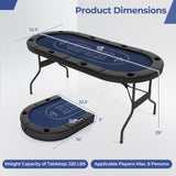 72 英寸可折叠扑克桌 8 人便携式椭圆形纸牌游戏桌 - 蓝色 72 Inch Foldable Poker Table for 8 Players Portable Oval Card Board Game Table-Blue