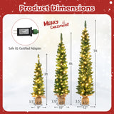 3 件套预亮人造圣诞树，带 415 个绿色树枝尖 Set of 3 Pre-Lit Artificial Christmas Trees with 415 Green Branch Tips