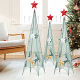 3/3.5/4 英尺一套 3 棵塔形圣诞树，带可拆卸星星顶饰 3/3.5/4 Feet Set of 3 Tower Shaped Christmas Trees with Removable Star Toppers