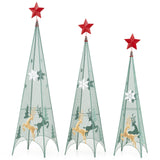 3/3.5/4 英尺一套 3 棵塔形圣诞树，带可拆卸星星顶饰 3/3.5/4 Feet Set of 3 Tower Shaped Christmas Trees with Removable Star Toppers