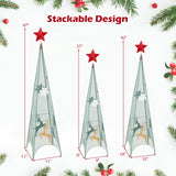 3/3.5/4 英尺一套 3 棵塔形圣诞树，带可拆卸星星顶饰 3/3.5/4 Feet Set of 3 Tower Shaped Christmas Trees with Removable Star Toppers