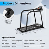 2.5马力老年人长扶手步行跑步机-黑色 2.5 HP Walking Treadmill with Long Handrails for Seniors-Black