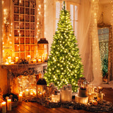 8 英尺角人造圣诞树，带 1137 个树枝尖端和 360 盏暖白色 LED 灯 8 FT Corner Artificial Christmas Tree with 1137 Branch Tips and 360 Warm White LED Lights