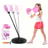 儿童可调节支架沙袋玩具套装，带拳击手套和底粉色 Kids Adjustable Stand Punching Bag Toy Set with Boxing Glove and Base-Pink