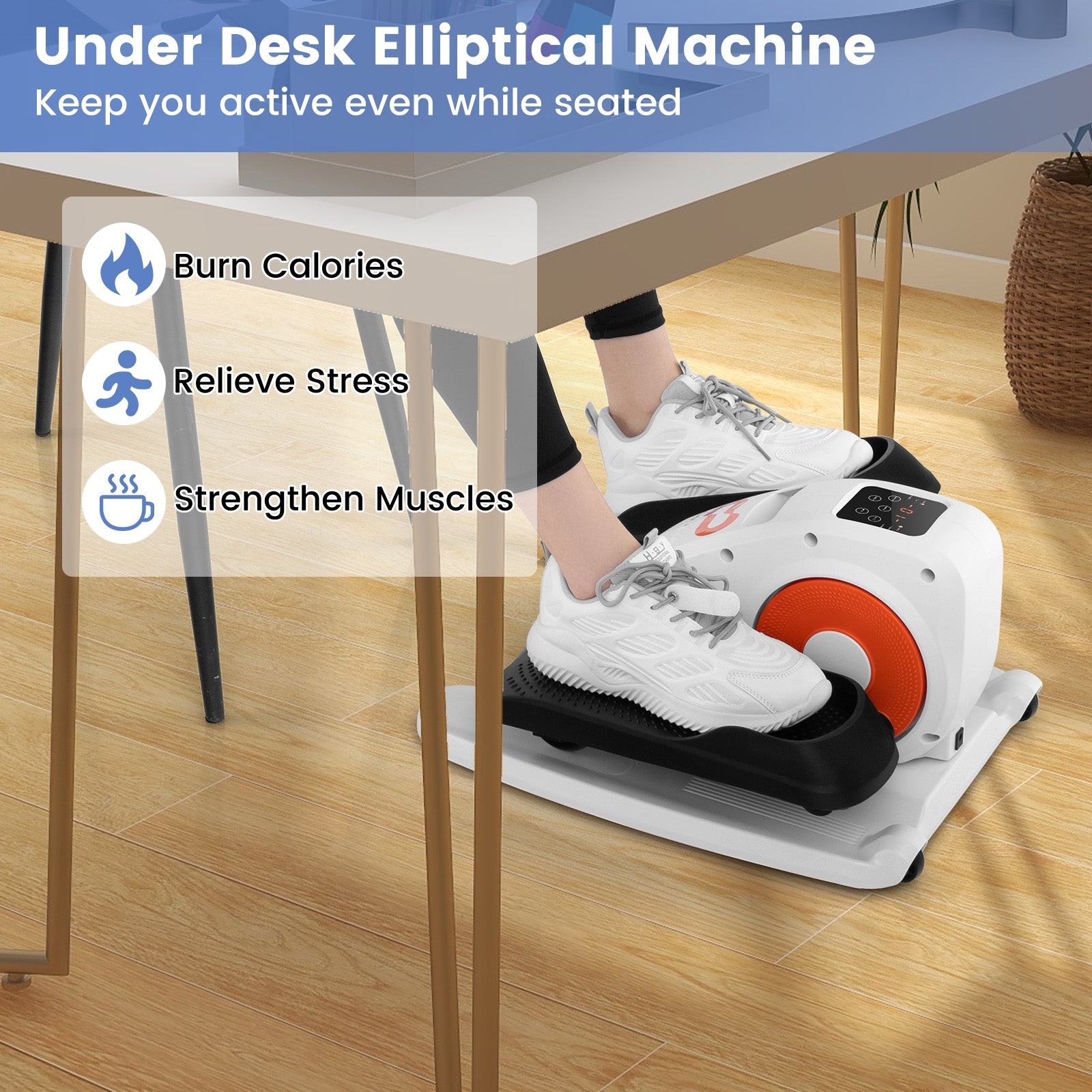 家庭办公带显示屏台下椭圆机-白色 Under Desk Elliptical Machine with
