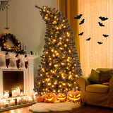 6/7 英尺人造圣诞树，顶部可弯曲，带有暖光 - 7 英尺 6/7 FT Artificial Christmas Tree with Bendable Top Section and Warm Light-7 ft