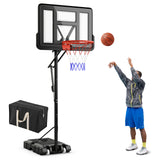 7.9-10 英尺便携式篮球框系统，带坚固底座和轮子 - 黑色 7.9-10 Feet Portable Basketball Hoop System with Sturdy Base and Wheels-Black