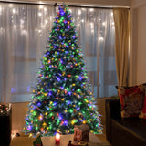 带多色灯光的预亮雪圣诞铰链树 - 9 英尺 Pre-Lit Snowy Christmas Hinged Tree with Multi-Color Lights-9'