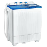 26磅便携式半自动双桶洗衣机带排水泵-蓝色 26lbs Portable Semi-Automatic Twin Tub Washing Machine with Drain Pump-Blue