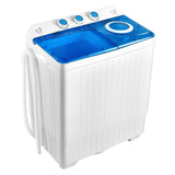 26磅便携式半自动双桶洗衣机带排水泵-蓝色 26lbs Portable Semi-Automatic Twin Tub Washing Machine with Drain Pump-Blue