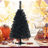 3 英尺不发光人造圣诞万圣节迷你树带塑料支架 - 黑色 3 Feet Unlit Artificial Christmas Halloween Mini Tree with Plastic Stand-Black