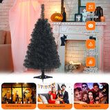 3 英尺不发光人造圣诞万圣节迷你树带塑料支架 - 黑色 3 Feet Unlit Artificial Christmas Halloween Mini Tree with Plastic Stand-Black