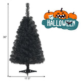 3 英尺不发光人造圣诞万圣节迷你树带塑料支架 - 黑色 3 Feet Unlit Artificial Christmas Halloween Mini Tree with Plastic Stand-Black