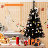 3 英尺不发光人造圣诞万圣节迷你树带塑料支架 - 黑色 3 Feet Unlit Artificial Christmas Halloween Mini Tree with Plastic Stand-Black