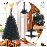 3 英尺不发光人造圣诞万圣节迷你树带塑料支架 - 黑色 3 Feet Unlit Artificial Christmas Halloween Mini Tree with Plastic Stand-Black