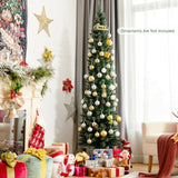 带松果的雪人造铅笔圣诞树 - 7 英尺 Snowy Artificial Pencil Christmas Tree with Pine Cones-7 ft