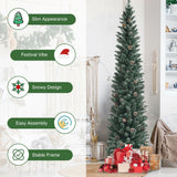 带松果的雪人造铅笔圣诞树 - 7 英尺 Snowy Artificial Pencil Christmas Tree with Pine Cones-7 ft