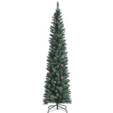 带松果的雪人造铅笔圣诞树 - 7 英尺 Snowy Artificial Pencil Christmas Tree with Pine Cones-7 ft