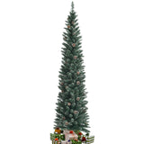 带松果的雪人造铅笔圣诞树 - 7 英尺 Snowy Artificial Pencil Christmas Tree with Pine Cones-7 ft