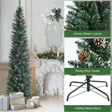 带松果的雪人造铅笔圣诞树 - 7 英尺 Snowy Artificial Pencil Christmas Tree with Pine Cones-7 ft