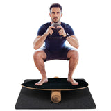 木质平衡板训练器摇摆滚轴用于运动训练-黑色 Wooden Balance Board Trainer Wobble Roller for Exercise Sports Training-Black