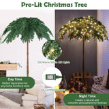 6 英尺预亮圣诞棕榈人造树，带 250 颗暖白 LED 灯 6 Feet Pre-Lit Xmas Palm Artificial Tree with 250 Warm-White LED Lights